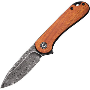 CIVIVI CIVC907DS2 ELEMENTUM LINERLOCK CUIBOURTIA WOOD DAMASCUS FOLDING KNIFE.