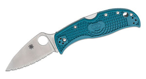 SPYDERCO C262SBLK390 LEAF JUMPER BLUE FRN K390 STEEL SERRATED EDGE LOCKBACK FOLDING KNIFE.