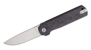 QSP KNIVES QS144E LARK LINERLOCK BLUE/BLACK CF HANDLE 14C28N STEEL DROP POINT FOLDING KNIFE.