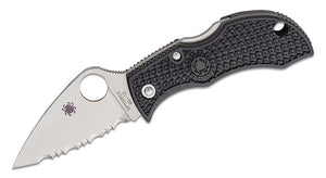 SPYDERCO MBKLFS MANBUG LEAF SHAPED VG10 STEEL SATIN SERRATED EDGE FOLDING KNIFE.