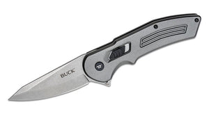 BUCK 0262GYS HEXAM 7CR17MOV STEEL ASSISTED GRAY ALUMINIUM HANDLE FOLDING KNIFE.