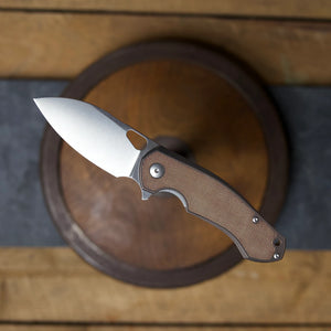 GIANT MOUSE ACE KNIVES BIBLIO BRONZE CANVAS MICARTA INSERT M390 FOLDING KNIFE.