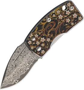 G.SAKAI GS11609 MONEY CLIP DAMASCUS FRAMELOCK VG10 FLORAL ARTWORK FOLDING KNIFE.